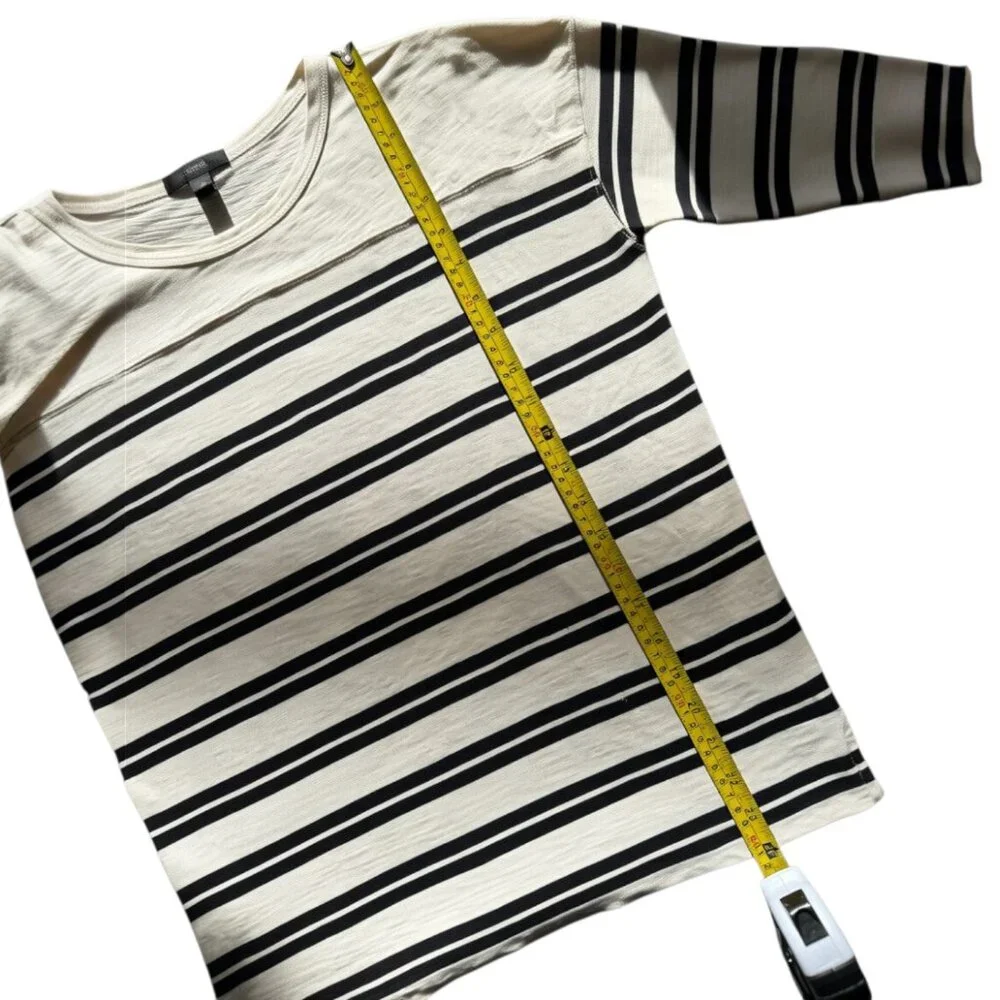 🔥 $15 SALE Classic J.Crew striped cotton top 3/4 sleeves Cream Black Size XS